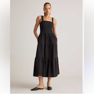QUINCE Flowknit 100% Organic Cotton Black Tiered Breeze Sundress Great Cond XL